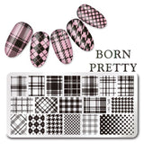 BORN PRETTY Checked Design Rectangle Nail Stamping Template Manicure Nail Art Stamp Image Plate