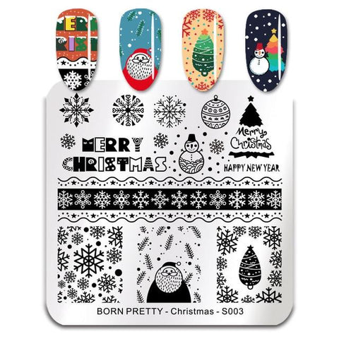 BORN PRETTY Christmas Nail Stamping Plate Snow Santa Clause Pattern Square Nail Art Stamp Template New Year Nail Stencil