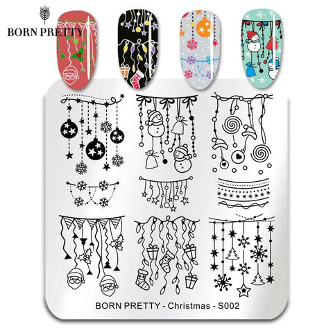 BORN PRETTY Christmas Nail Stamping Plate Snow Santa Clause Pattern Square Nail Art Stamp Template New Year Nail Stencil