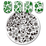 BORN PRETTY Christmas Theme Stamping Plates Santa Snowflake Jingle Bell Nail Stamp Manicure with Nail Stamper Scarper