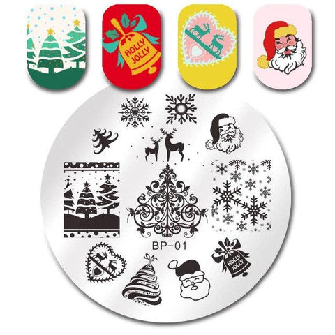 BORN PRETTY Christmas Theme Stamping Plates Santa Snowflake Jingle Bell Nail Stamp Manicure with Nail Stamper Scarper