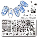 BORN PRETTY Christmas Theme Stamping Plates Santa Snowflake Jingle Bell Nail Stamp Manicure with Nail Stamper Scarper