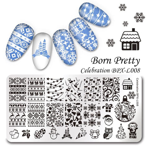 BORN PRETTY Christmas Theme Stamping Plates Santa Snowflake Jingle Bell Nail Stamp Manicure with Nail Stamper Scarper