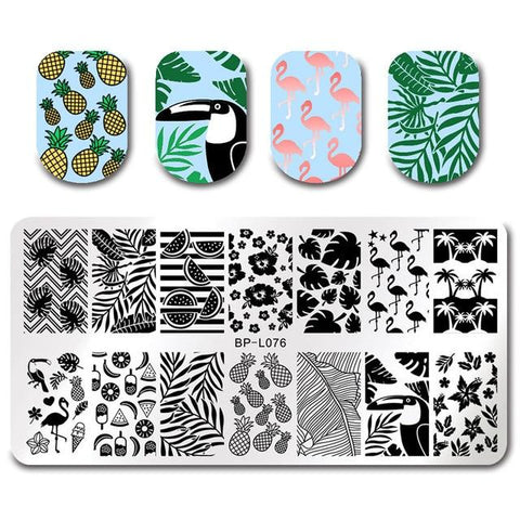 BORN PRETTY Flamigo Tropical Nail Stamping Plate Fruit Punch Pattern Rectangle Template Nail Stamp Image Plate