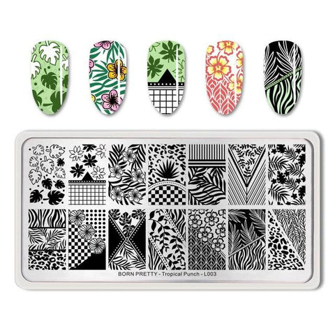 BORN PRETTY Flamigo Tropical Nail Stamping Plate Fruit Punch Pattern Rectangle Template Nail Stamp Image Plate