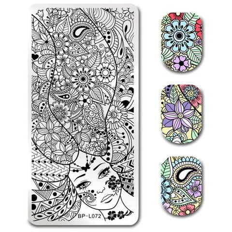 BORN PRETTY Floral Stamping Template Rectangle Various Flower Pattern Nail Art Stamp Image Plate