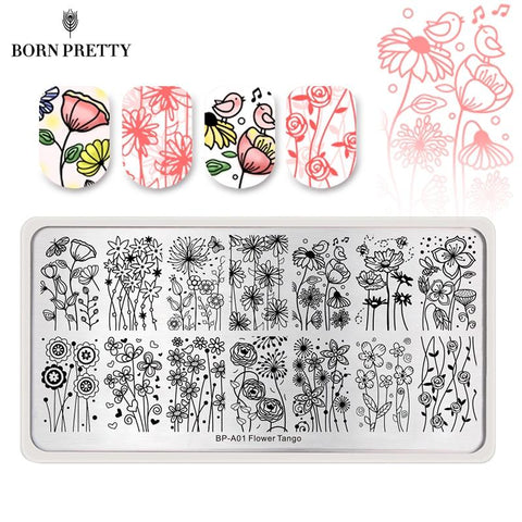 BORN PRETTY Flower Animals Nail Stamping Plate Madanla Butterfly Rectangle Template Printing Stencil Tool