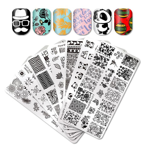 BORN PRETTY Flower Nail Stamping Plates Rectangle Floral Panda Geometry Pattern Manicure Nail Art Image Stamp Template