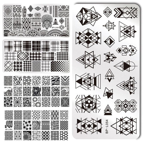 BORN PRETTY Geometry Rectangle Stamping Template Geometric Pattern Manicure Nail Art Stamp Image Plate