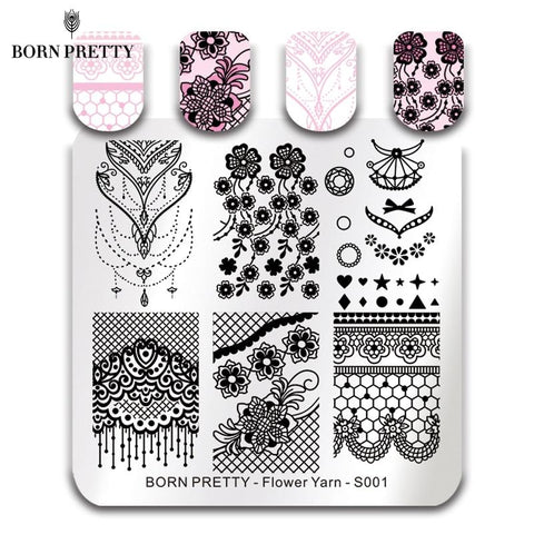 BORN PRETTY Lace Series Nail Stamping Plate Flower Yarn Square Template Nail Art Stamp Plate