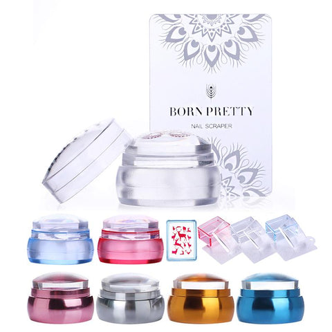 BORN PRETTY Nail Scraper Rose Gold Stamper Chess Clear Jelly Silicone Head Nail Stamper with Cap and  Manicure Stamping Set