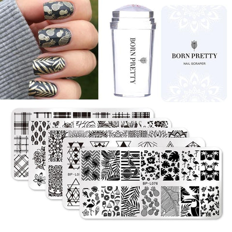 BORN PRETTY Nail Stamping Plate Stamper Scraper Set 3 Pcs Flamingo Summer Image Printing Template Rectangle Manicure Stamp Kit