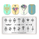 BORN PRETTY Spring Garden Stamping Template Rectangle Flower Leaf Butterfly Floral Nail Art Image Plate Nail Stamping Plates