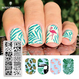 BORN PRETTY Summer Flamingo Pattern Nail Stamping Template Summer Fruit Leaf Image Rectangle Nail Art Stamp Plate