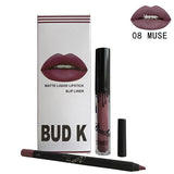 BUD K Brand Lip Gloss&Lip Liner Lip Makeup Kit 10 Colors Liquid Lipstick Matte Velvet Lipgloss Long Lasting Tint Lipstick Makeup