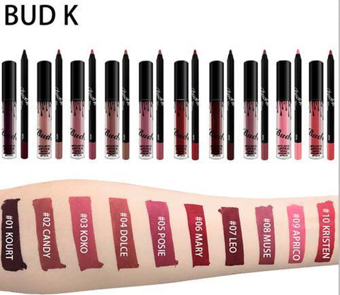 BUD K Brand set liquid matte lipstick waterproof makeup red lips Mate lip gloss nude cosmetics lip box kit batom