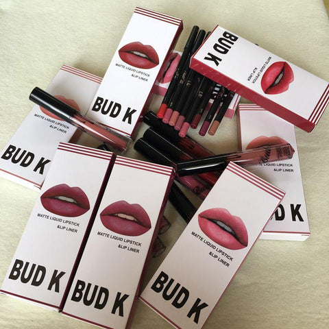 BUD K Brand set liquid matte lipstick waterproof makeup red lips Mate lip gloss nude cosmetics lip box kit batom