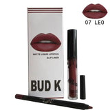 BUD K Hot Brand Lip Gloss +Lip Pencil 2PCS/SET Cosmetics Makeup Waterproof Lipstick Long Lasting Liquid Matte Lipstick For Women