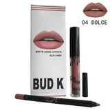 BUD K Hot Brand Lip Gloss +Lip Pencil 2PCS/SET Cosmetics Makeup Waterproof Lipstick Long Lasting Liquid Matte Lipstick For Women