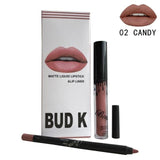BUD K Hot Brand Lip Gloss +Lip Pencil 2PCS/SET Cosmetics Makeup Waterproof Lipstick Long Lasting Liquid Matte Lipstick For Women