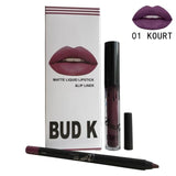 BUD K Hot Brand Lip Gloss +Lip Pencil 2PCS/SET Cosmetics Makeup Waterproof Lipstick Long Lasting Liquid Matte Lipstick For Women