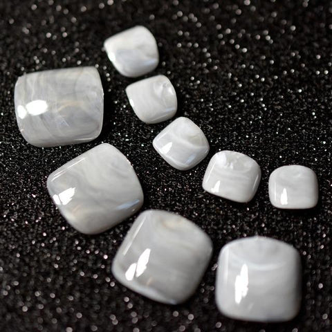 Beige White French Nails Acrylic Nude Toe Nails Shiny Surface Toenails Tips Decoration Designed Fake Nails 24pcs/kit