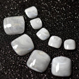 Beige White French Nails Acrylic Nude Toe Nails Shiny Surface Toenails Tips Decoration Designed Fake Nails 24pcs/kit