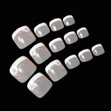 Beige White French Nails Acrylic Nude Toe Nails Shiny Surface Toenails Tips Decoration Designed Fake Nails 24pcs/kit