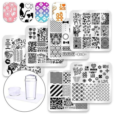 Biutee 6 Pcs Square Nail Stamping Plates Set Lace Flower Animal Pattern Nail Art Stamp Template Image Plate Stencils Tool Kits