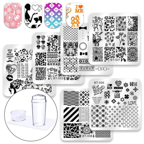 Biutee 6 Pcs Square Nail Stamping Plates Set Lace Flower Animal Pattern Nail Art Stamp Template Image Plate Stencils Tool Kits