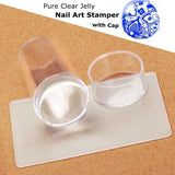 Biutee New Design Pure Clear Jelly Silicone Nail Art Stamper Scraper with Cap Transparent 2.9cm Nail Stamp Stamping Tools