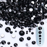 Black Holographic Nail Crystal Rhinestone Multi-size Flat Bottom Glass Gems Accessories DIY Manicure Nail Art 3D Decoration