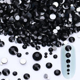 Black Holographic Nail Crystal Rhinestone Multi-size Flat Bottom Glass Gems Accessories DIY Manicure Nail Art 3D Decoration