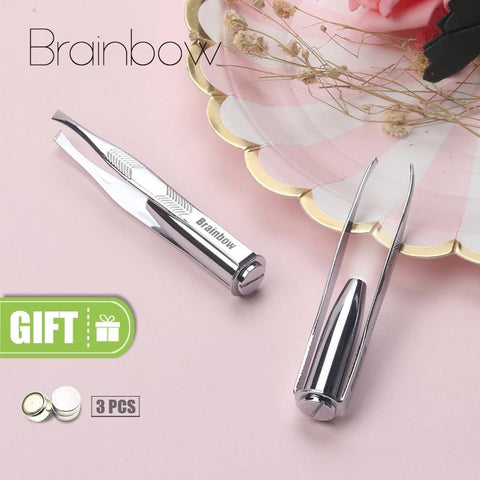 Brainbow 1pc LED Tweezer+3 Batteries Eyelash Eyebrow Eyes Hair Remover Tools Stainless Steel Eyebrow Tweezers Pinzette Beauty