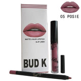 Brand new matte lipstick BUD K matte liquid lipsticks+lips pencil sexy red lipkit cosmetics kit batom nude candy k lip gloss