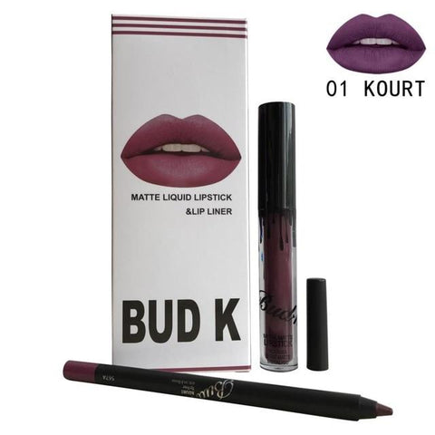 Brand new matte lipstick BUD K matte liquid lipsticks+lips pencil sexy red lipkit cosmetics kit batom nude candy k lip gloss