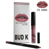 Brand new matte lipstick BUD K matte liquid lipsticks+lips pencil sexy red lipkit cosmetics kit batom nude candy k lip gloss