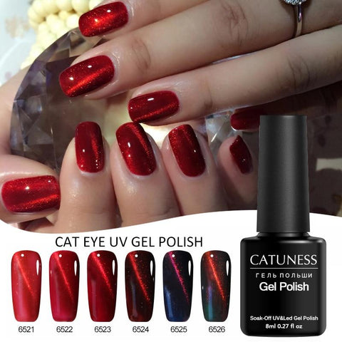 CATUNESS 8ml Charm Red Fire 3D Gel Lacquer Cat's Eye UV Gel Nail Polish Semi Permanent Soak Off Uv Lamp Magnet for Gel Varnish