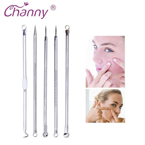 Channy Comedone 5pcs Acne Belmish Extractor Vacuum Blackhead Remover Acne Blackhead Extractor Face Tool Spoon