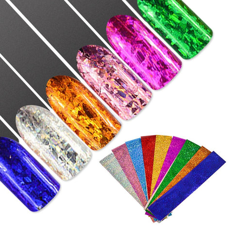 Chromatic Shimmer Transfer Sticker 9 Sheets Starry Sky Laser Nail Foils for Nail Art Decorations DIY Holographic Nail Papers