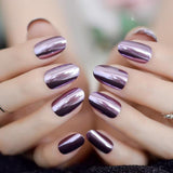 Chrome Holographic Fake Nails Light Pink Mirror Shiny False Nails Finger Full Wrap DIY Nail Tips with Glue Stiker