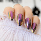 Chrome Holographic Fake Nails Light Pink Mirror Shiny False Nails Finger Full Wrap DIY Nail Tips with Glue Stiker