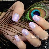 Chrome Holographic Fake Nails Light Pink Mirror Shiny False Nails Finger Full Wrap DIY Nail Tips with Glue Stiker