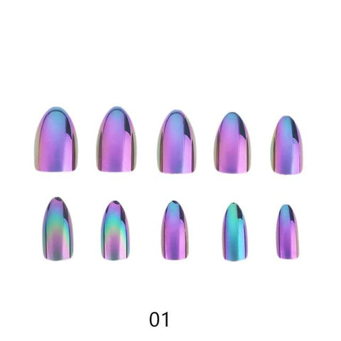 Chrome Nails STILETTO Fake Nail Tips 12pcs/Box Metallic False Nail Art Manicure Press on Nails Mirror Look