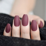 Coffin Fake Nails Matte Red Wine Frosted Press On Nails Coloured Pink Black Wholesale False Nails Many Colors