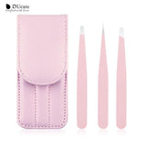 DUcare 3 PCS Eyebrow Tweezers Stainless Steel Point Tip/Slant Tip/Flat Tip Hair Removal Makeup Tool Kit with Bag