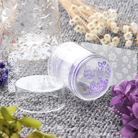 Dual XL Clear Jelly Stamper & 2 Scrapers Set Silicone Head with Rhinestone Cap Stamping Nail Tool