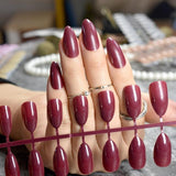 Dusty Cedar Fashion Stiletto False Nails Pointed Sharp Candy Red Fake Nails for daily wear On the Nail Tree 24pcs