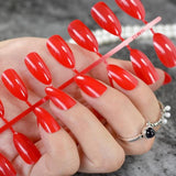 Dusty Cedar Fashion Stiletto False Nails Pointed Sharp Candy Red Fake Nails for daily wear On the Nail Tree 24pcs