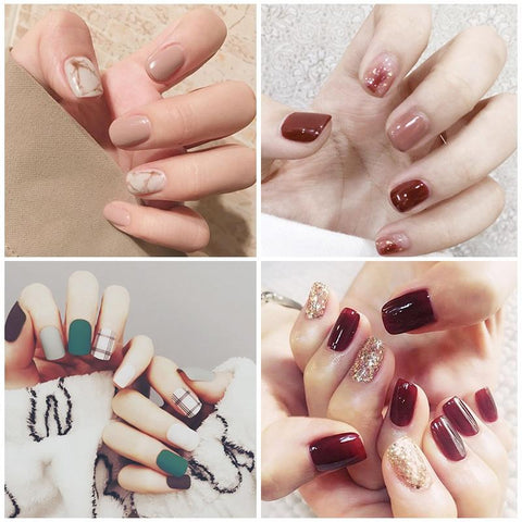 Elegant 24pcs/set Ink wind style Color jump design false nails Simple Middle-long size lady full nail tips Patch art tool bride